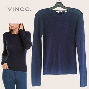 VINCE. NEW Minimalist Ribbed 100% Wool Fine Knit Long-Sleeve Pullover Sweater